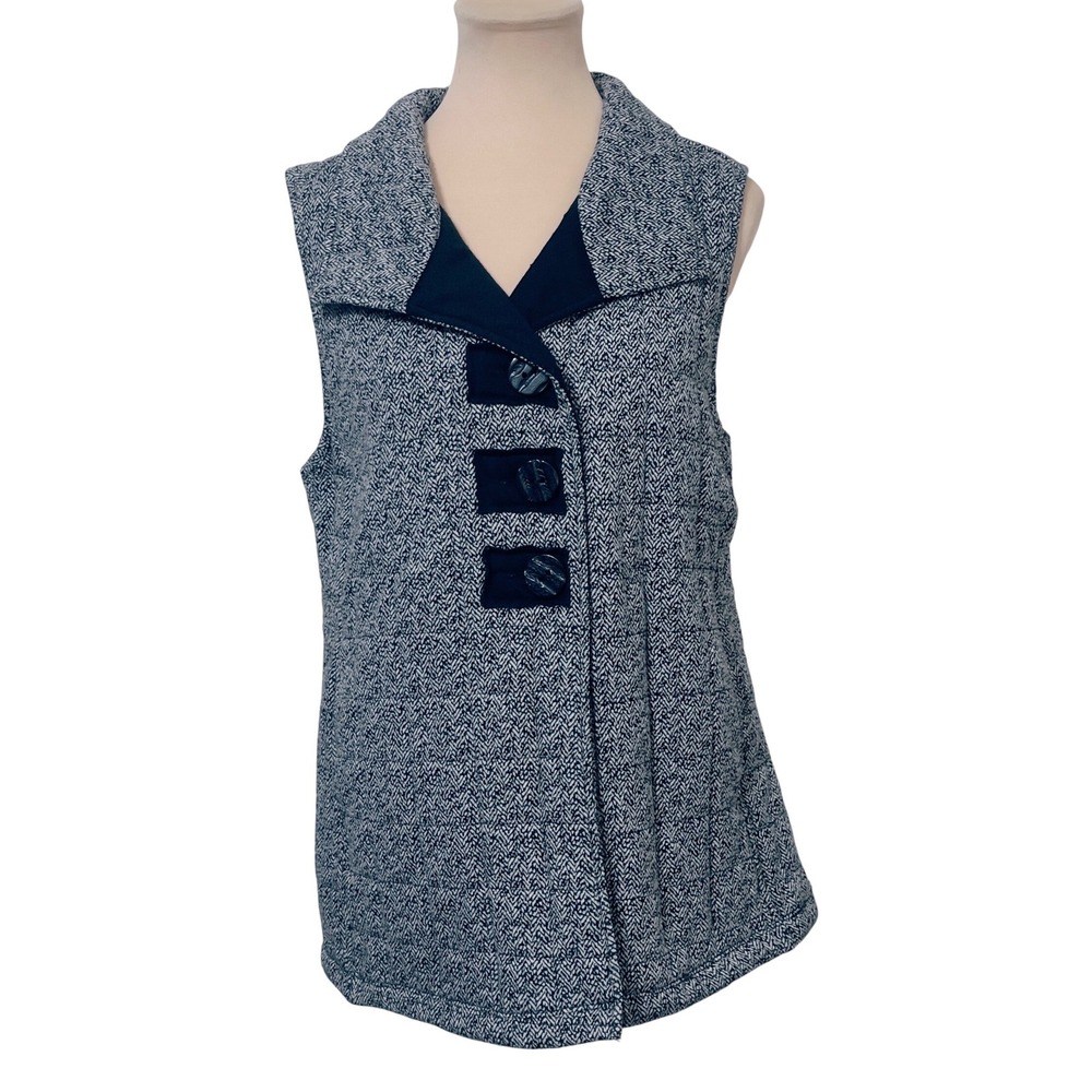 Habitat Vest Large Black White Herringbone Quilted Sleeveless Jacket Casual